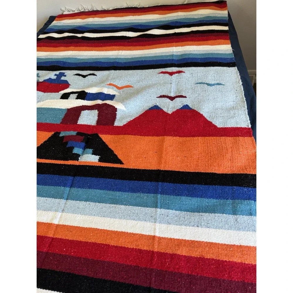 Vintage? Mexico Aztec Blanket Wall Hanging Wool? Cotton?